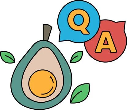 A drawing of an avocado with a question mark and an A above it Stock Illustration
