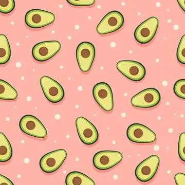 Drawing avocado seamless pattern. Minimal flat lay style. Fresh avocado pattern. Stock Illustration