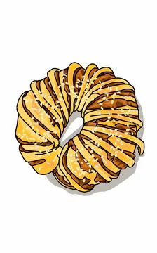 A drawing of a bagel with a slice of brown sugar and Sesame seeds. Sweet Bakery Stock Illustration