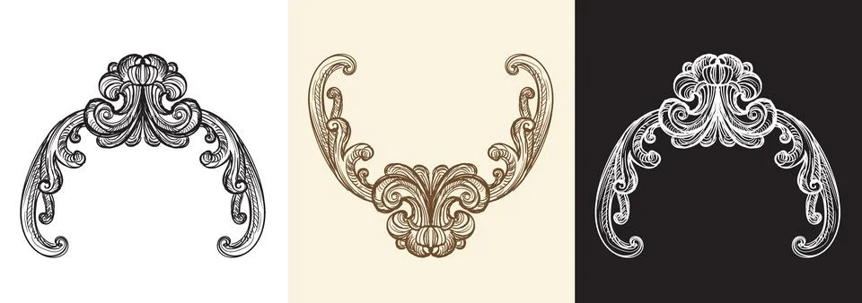 Drawing baroque design element set vector illustration Stock Illustration