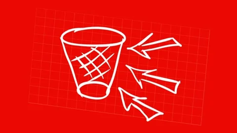 Drawing a basket with a tablet on a red background 3d camera projection Stock Footage 292302526