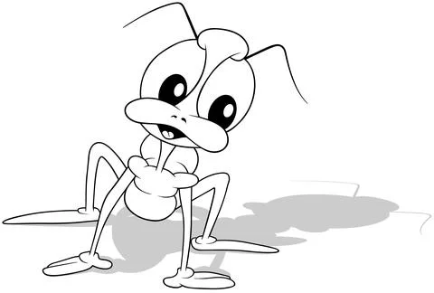 Drawing of a Beetle with a Big Head and Giant Eyes Stock Illustration