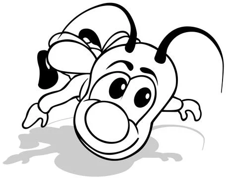 Drawing of a Beetle with a Big Head Flying Through the Air Stock Illustration