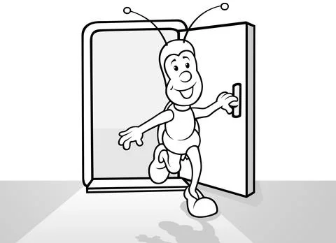 A Drawing of a Beetle Opening a Door Stock Illustration