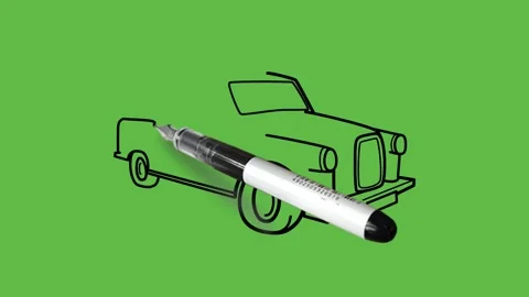 Drawing a big car  with colour combination on abstract green background Video stock 151369371
