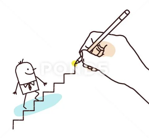 Drawing Big Hand - Cartoon Businessman Going Up Stock Illustration