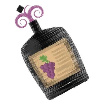 Drawing big wine bottle liquid drink grape 스톡 일러스트