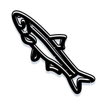 Drawing of black and white fish icon Stock Illustration