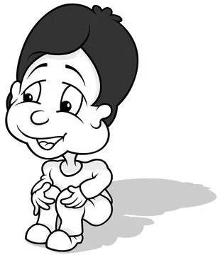 Drawing of a Black Haired Boy Sitting on the Ground Stock Illustration
