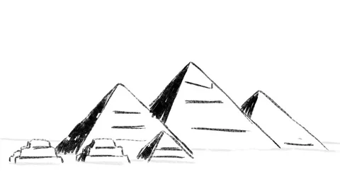 Drawing on the blackboard of the pyramids in Egypt Video stock 111805113