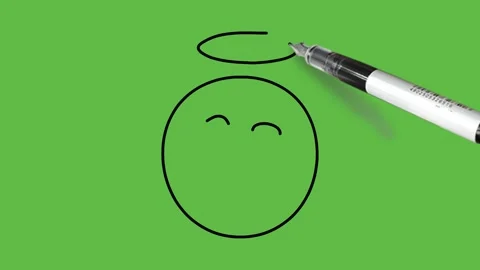 Drawing a blessed happy face with yellow colour combination on abstract green Vidéo 151682817