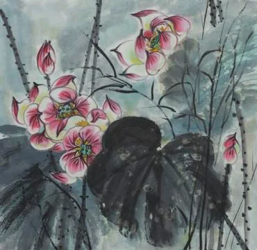 Drawing of a blossoming lotus Stock Illustration