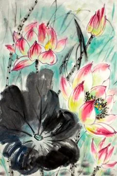 Drawing of a blossoming lotus Illustrazione stock