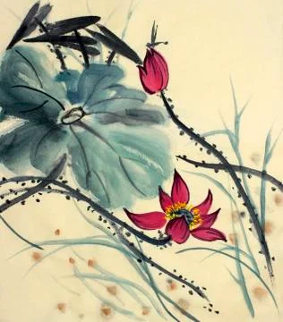 Drawing of a blossoming lotus Illustrazione stock
