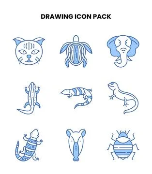 Drawing Blue Color Bundle Icons Pack Illustrazione stock