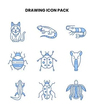 Drawing Blue Color Icons Pack Stock Illustration