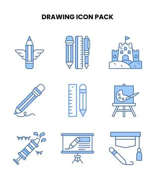 Drawing Blue Design Icons Pack Stock Illustration