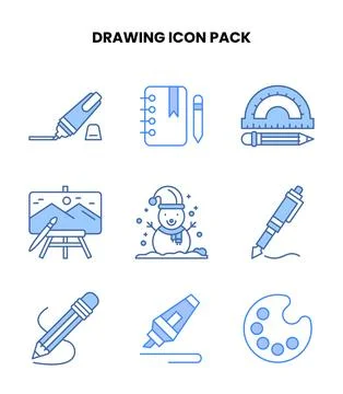 Drawing Blue Icons Pack Stock Illustration