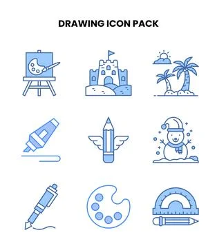 Drawing Blue Set Icons Pack Ilustración de archivo