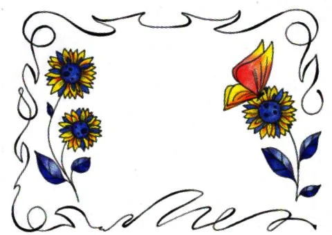 Drawing of a border guard of blue and yellow flowers of a sunflower Stock Illustration