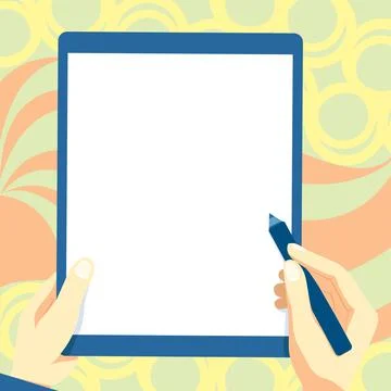 Drawing Of Both Hands Holding Tablet Lightly Presenting Wonderful Ideas. Pair Stock Illustration