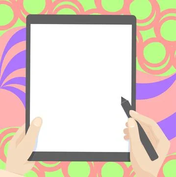 Drawing Of Both Hands Holding Tablet Lightly Presenting Wonderful Ideas. Pair Illustrazione stock