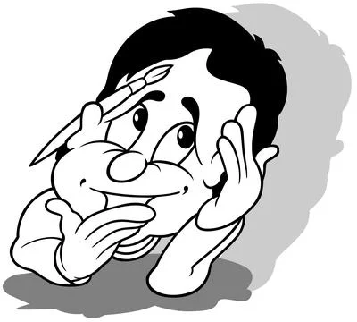 Drawing of a Boy with a Brush Behind his Ear Stock Illustration