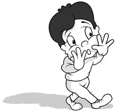 Drawing of a Boy Shouting and Looking for Someone Stock Illustration
