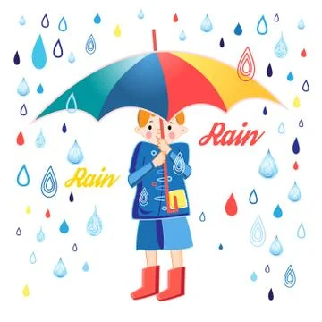 Drawing boy under an umbrella Stock Illustration