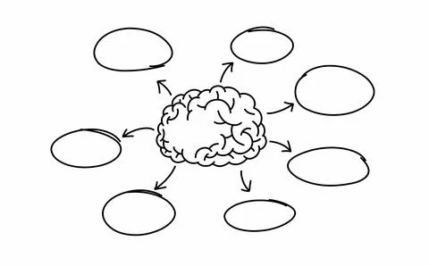 A drawing of a brain with arrows line. Mind mapping for thinking schedule  Stock Illustration