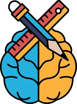 A drawing of a brain with a pencil and ruler on it Stock Illustration