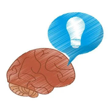 Drawing brain thinking idea blue bubble Stock Illustration