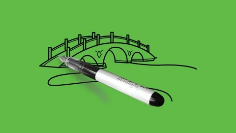 Drawing a bridge over river with  black and blue colour combination on abstract Vídeo Stock 152379936