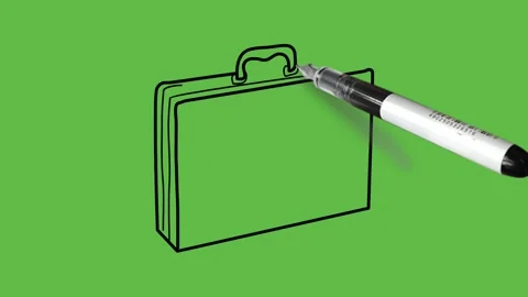 Drawing brown colour briefcase with black outline on abstract green background Видео 157430852