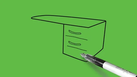 Drawing brown colour table with one side drawer and black outline Vidéo 157430911