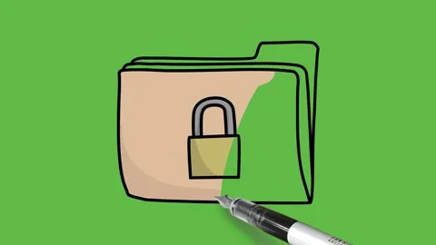 Drawing brown folder and grey colour sub folder with lock on green background 動画素材 157429199