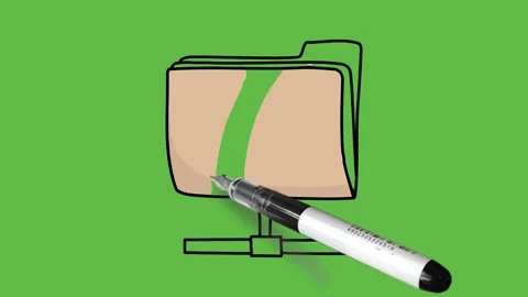 Drawing brown folder and grey colour sub folder fix on stand on green background Stock Footage 157429237