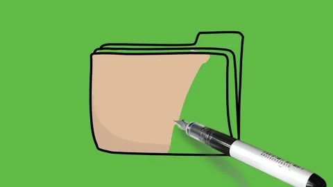 Drawing brown folder with grey colour sub folder on abstract green background Stock Footage 157429080