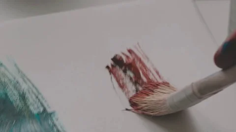Drawing With Brush On The Canvas Stock Footage 79218472