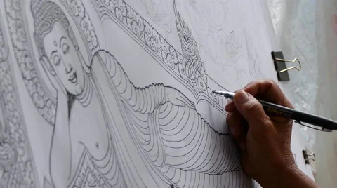 Drawing Buddha sleep Stock Footage 66494751