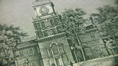 Drawing of building on banknote rotating Stock Footage