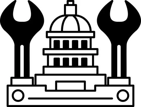 A drawing of a building with a dome and two tools on top of it Ilustración de archivo