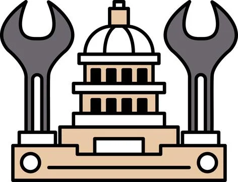 A drawing of a building with a dome and two tools on top of it Ilustración de archivo