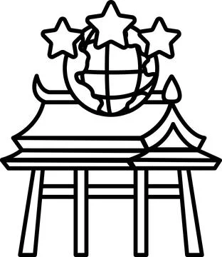 A drawing of a building with a globe and three stars on top Ilustración de archivo