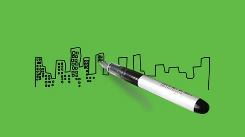Drawing a building with grey colour combination on abstract green background Vídeos de archivo 152380725
