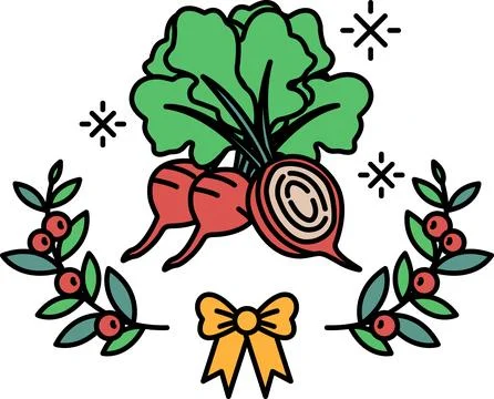 A drawing of a bunch of vegetables, including beets and carrots Stock Illustration