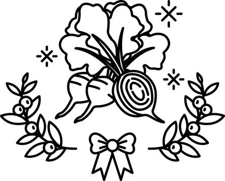 A drawing of a bunch of vegetables, including beets and carrots Stock Illustration
