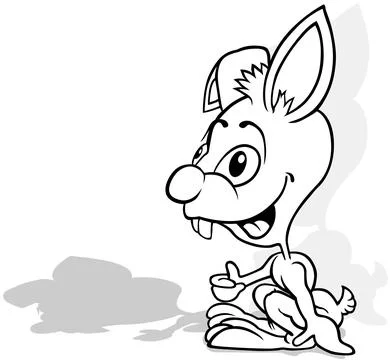 Drawing of a Bunny Sitting on the Ground from Side View Stock Illustration