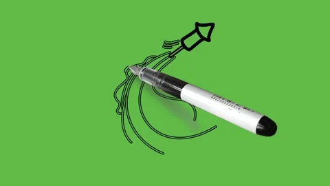 Drawing burning colourful rocket in blue, red, orange, yellow and green colour Stock Footage 157602186