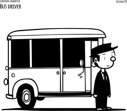 Drawing of a Bus with a Driver - Cartoon Illustration Isolated on White Stock Illustration